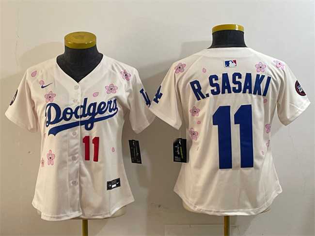 Women%27s Los Angeles Dodgers #11 Roki Sasaki Cream 2025 Tokyo Series Limited Stitched Jersey->mlb womens jerseys->MLB Jersey